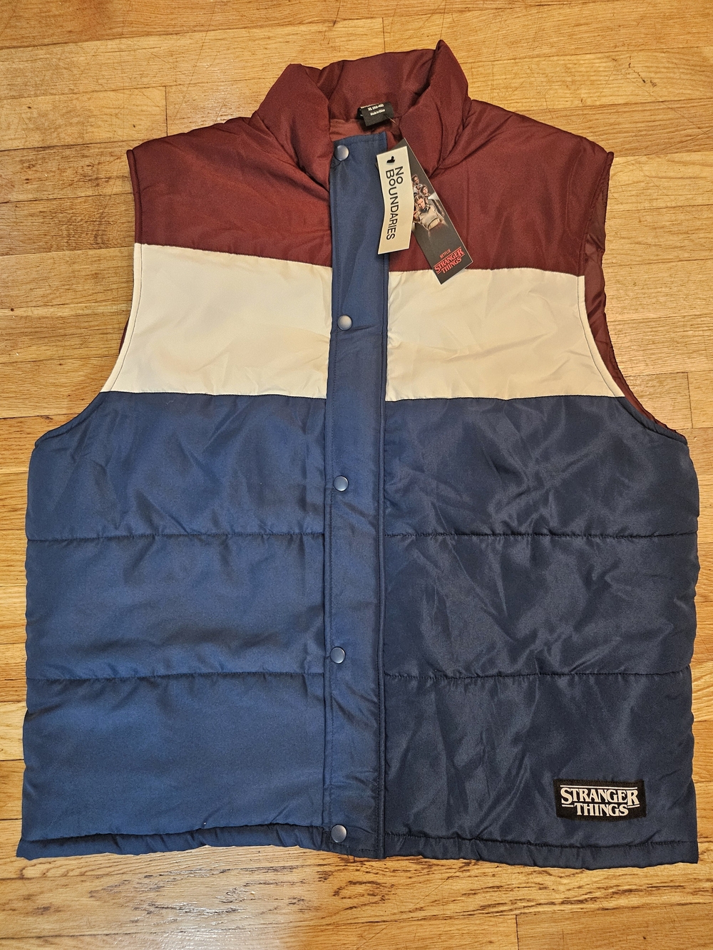 Stranger Things Puffer Vest No Boundaries Burgundy/White/Navy New Men's Size XL